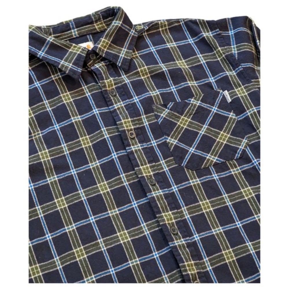 Carhartt Mens Shirt Large Blue‎ Plaid Flannel Relaxed Fit Button Long Sleeves